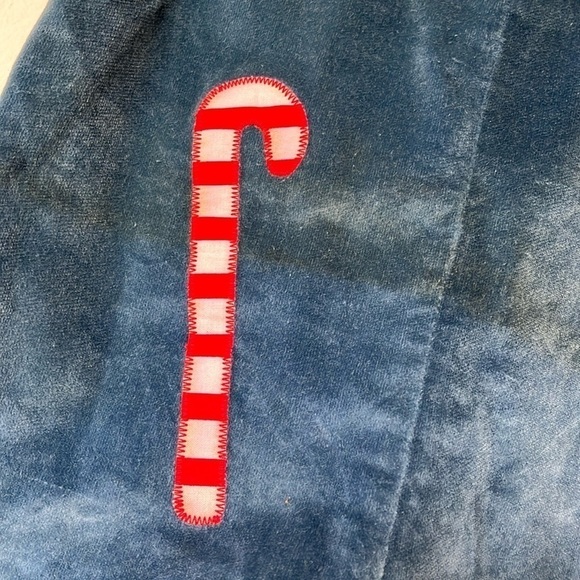 Vintage Maggie Mackall 1950’s Toddler Blue Velvet Romper w/ candy cane Appliqué - Picture 3 of 11
